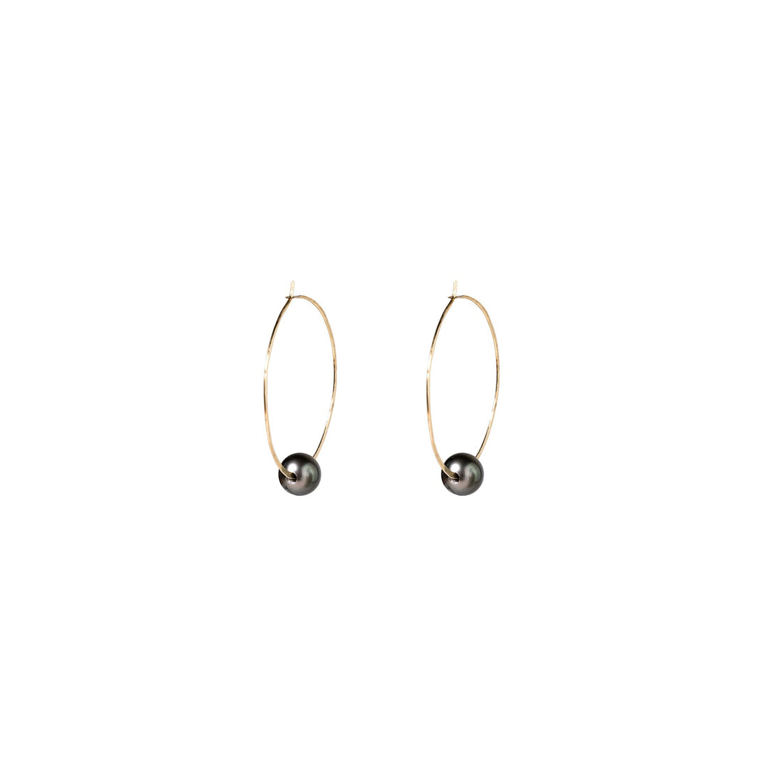 Kasia Earrings, 2" Gold Fill Hoop and Tahitian Black Pearl Earrings Sayulita Sol 