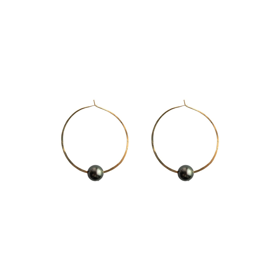 Kasia Earrings, 2" Gold Fill Hoop and Tahitian Black Pearl Earrings Sayulita Sol 