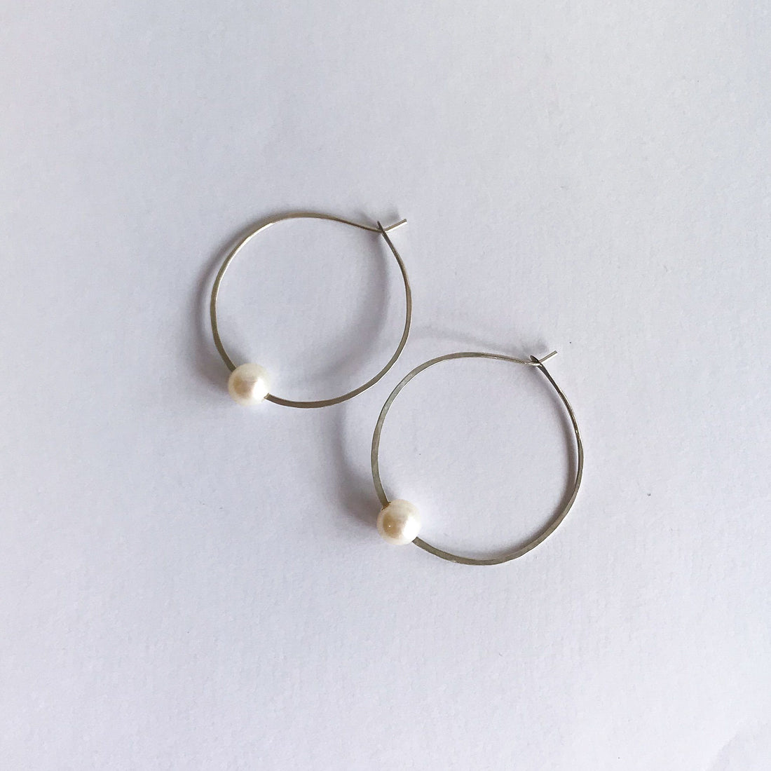 Kasia Earrings, 2" Silver Hoop and White Pearl Earrings Sayulita Sol 