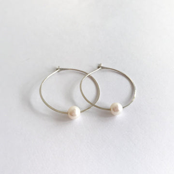 Kasia Earrings, 2" Silver Hoop and White Pearl Earrings Sayulita Sol 