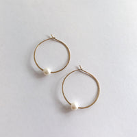 Kasia Earrings, 2",Gold Fill Hoop and White Pearl Earrings Sayulita Sol 