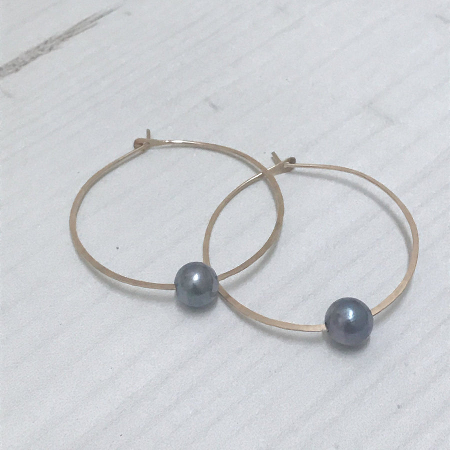 Kasia Earrings, Gold Fill and Black Pearl - Sayulita Sol Jewelry