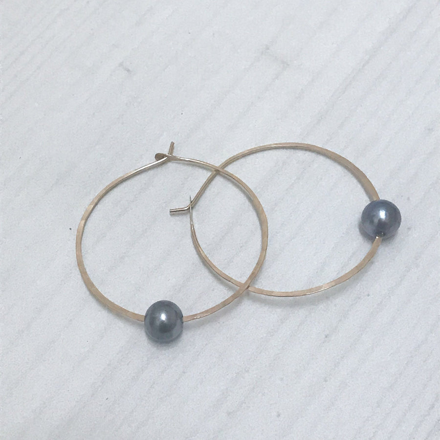 Kasia Earrings, Gold Fill and Black Pearl - Sayulita Sol Jewelry