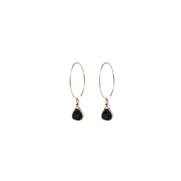 Kelly Earrings, Black Druzy Pear with Classic Gold Vermeil Earrings Sayulita Sol 