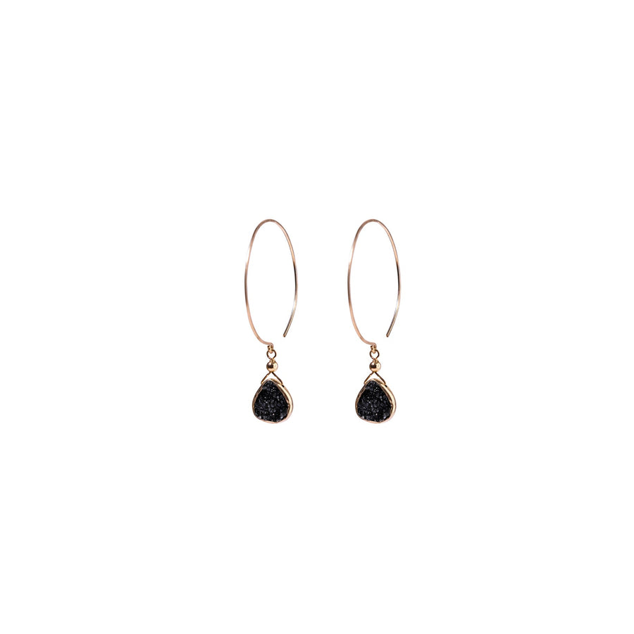 Kelly Earrings, Black Druzy Pear with Classic Gold Vermeil Earrings Sayulita Sol 