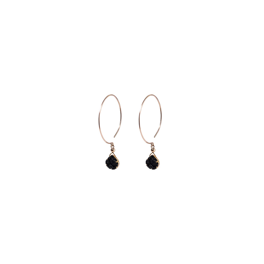 Kelly Earrings, Black Druzy Pear with contoured Gold Bezel Earrings Sayulita Sol 