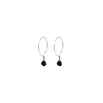 Kelly Earrings, Black Druzy Pear with contoured Gold Bezel Earrings Sayulita Sol 