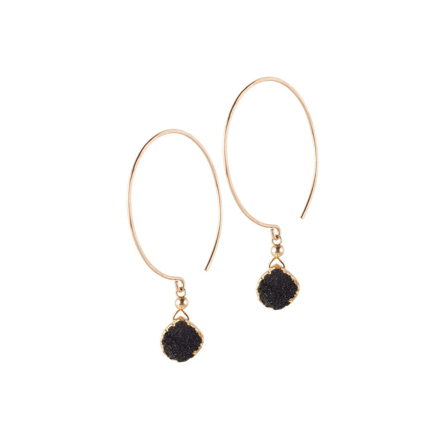 Kelly Earrings, Black Druzy Pear with contoured Gold Vermeil - Sayulita Sol Jewelry