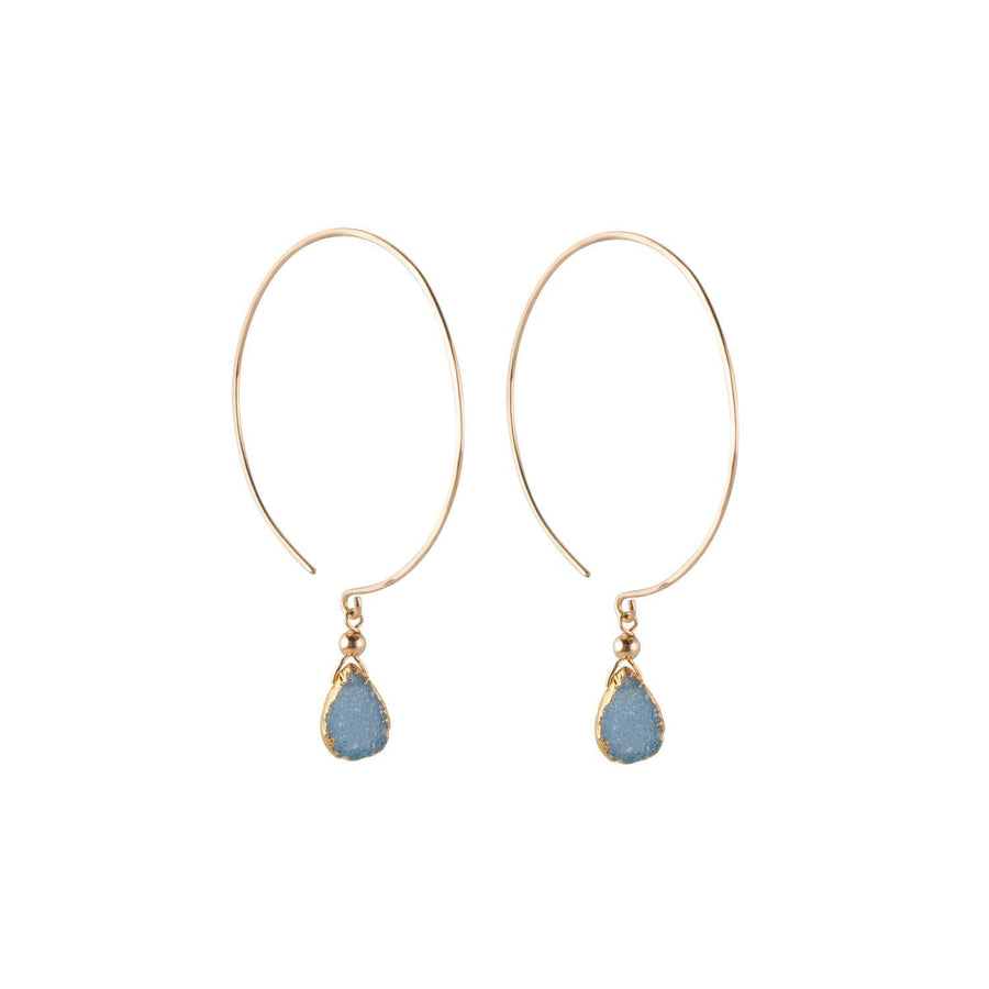 Kelly Earrings, Blue Druzy Almond with contoured Gold Vermeil - Sayulita Sol Jewelry