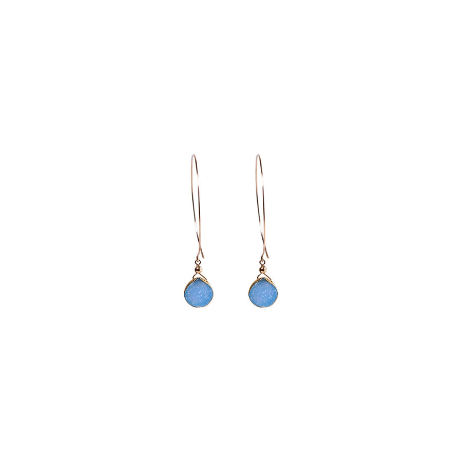 Kelly Earrings, Blue Druzy Pear with Classic Gold Bezel Earrings Sayulita Sol 