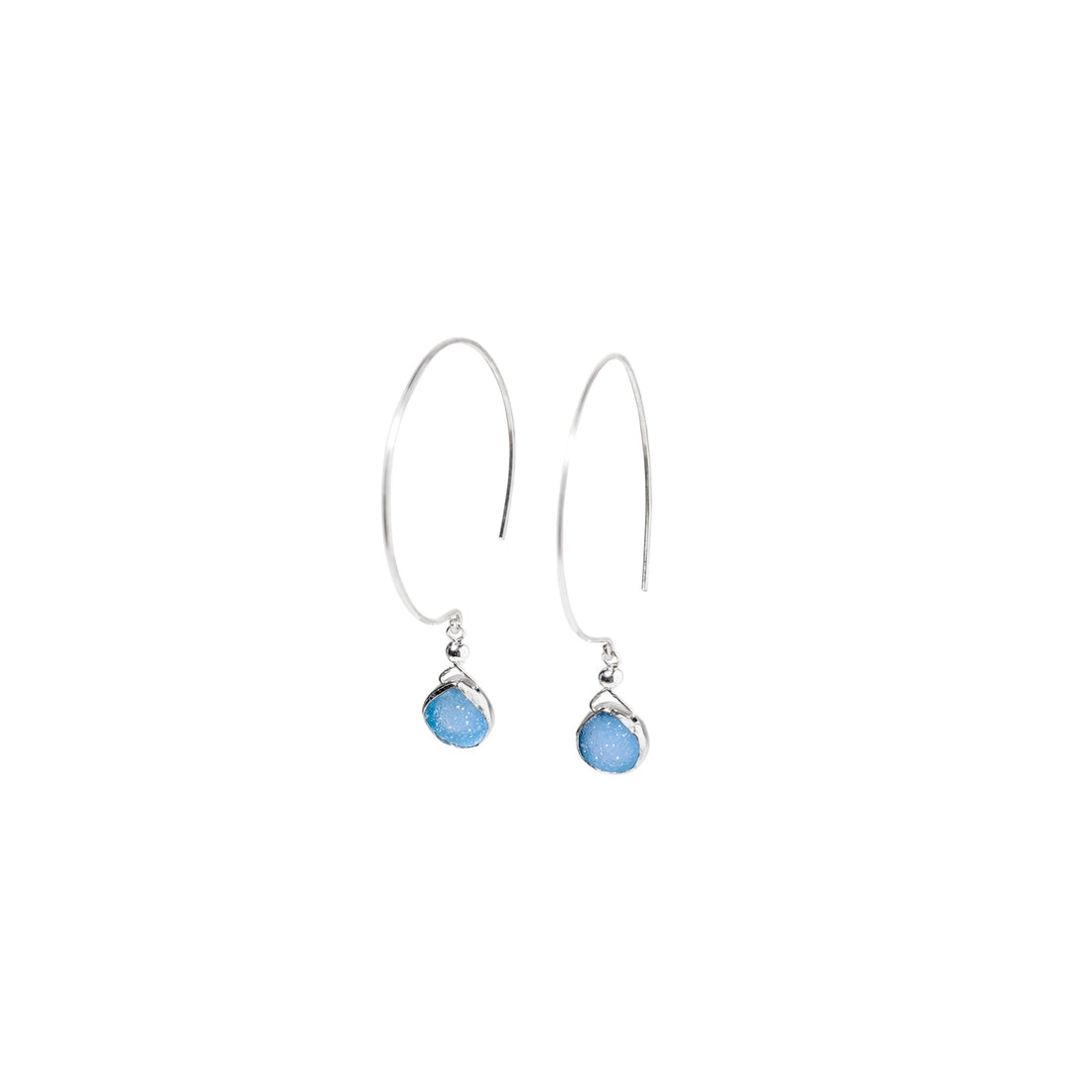 Kelly Earrings, Blue Druzy Pear with Classic Silver Bezel Earrings Sayulita Sol 