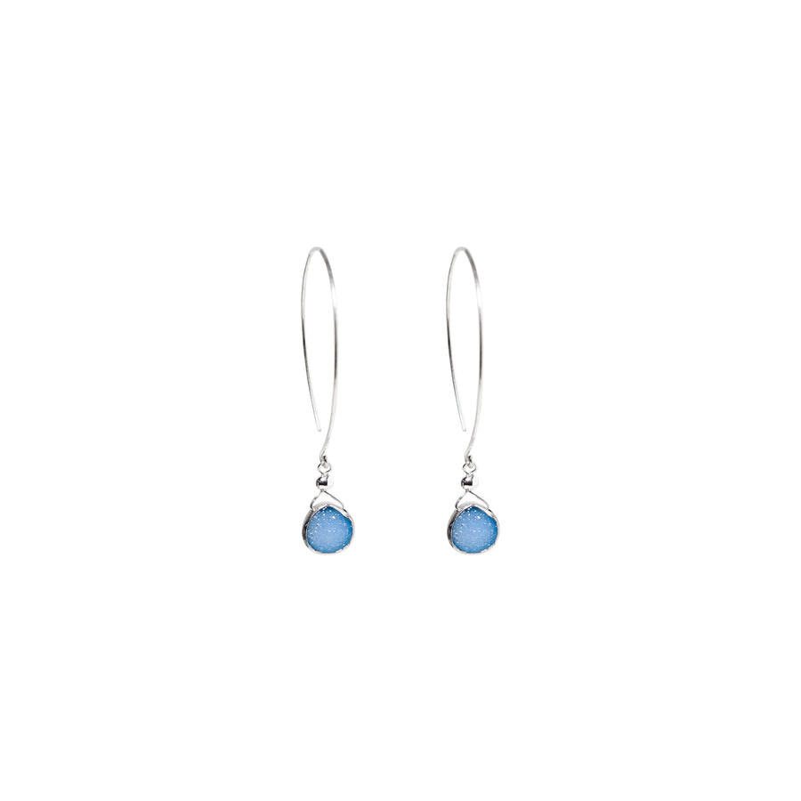 Kelly Earrings, Blue Druzy Pear with Classic Silver Bezel Earrings Sayulita Sol 