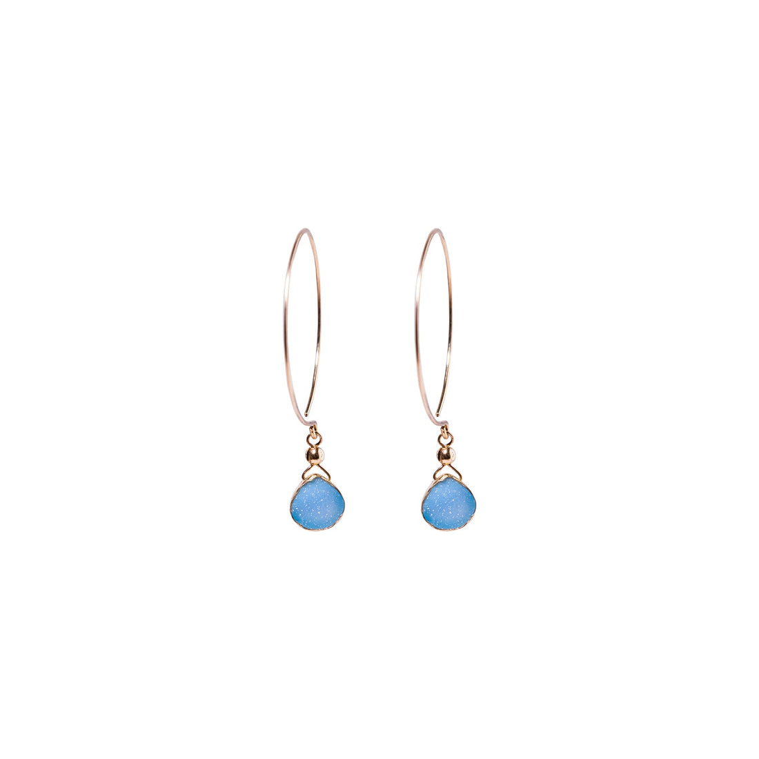 Kelly Earrings, Blue Druzy Pear with Gold Bezel Earrings Sayulita Sol 
