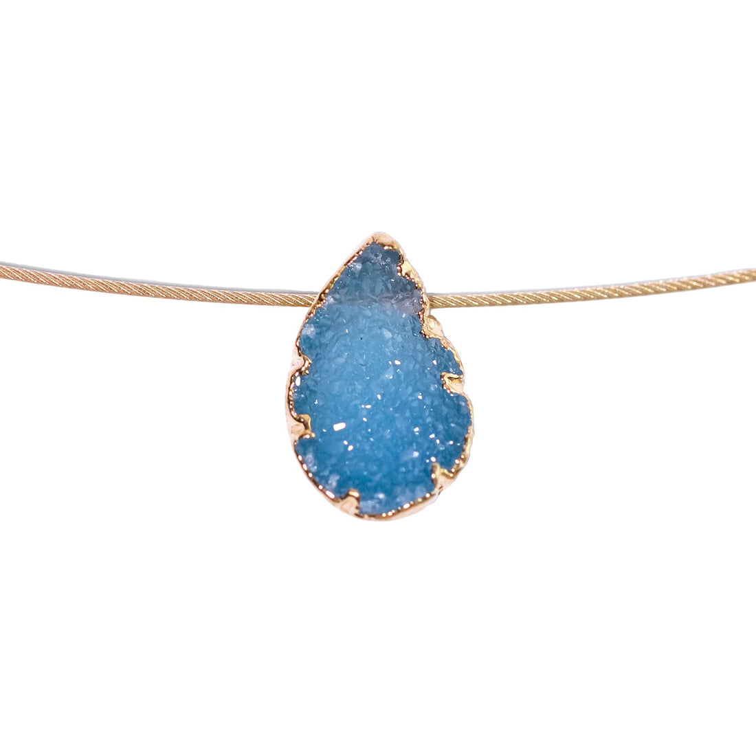 Luna Blue Druzy and Gold Necklace Necklaces Sayulita Sol Jewelry 