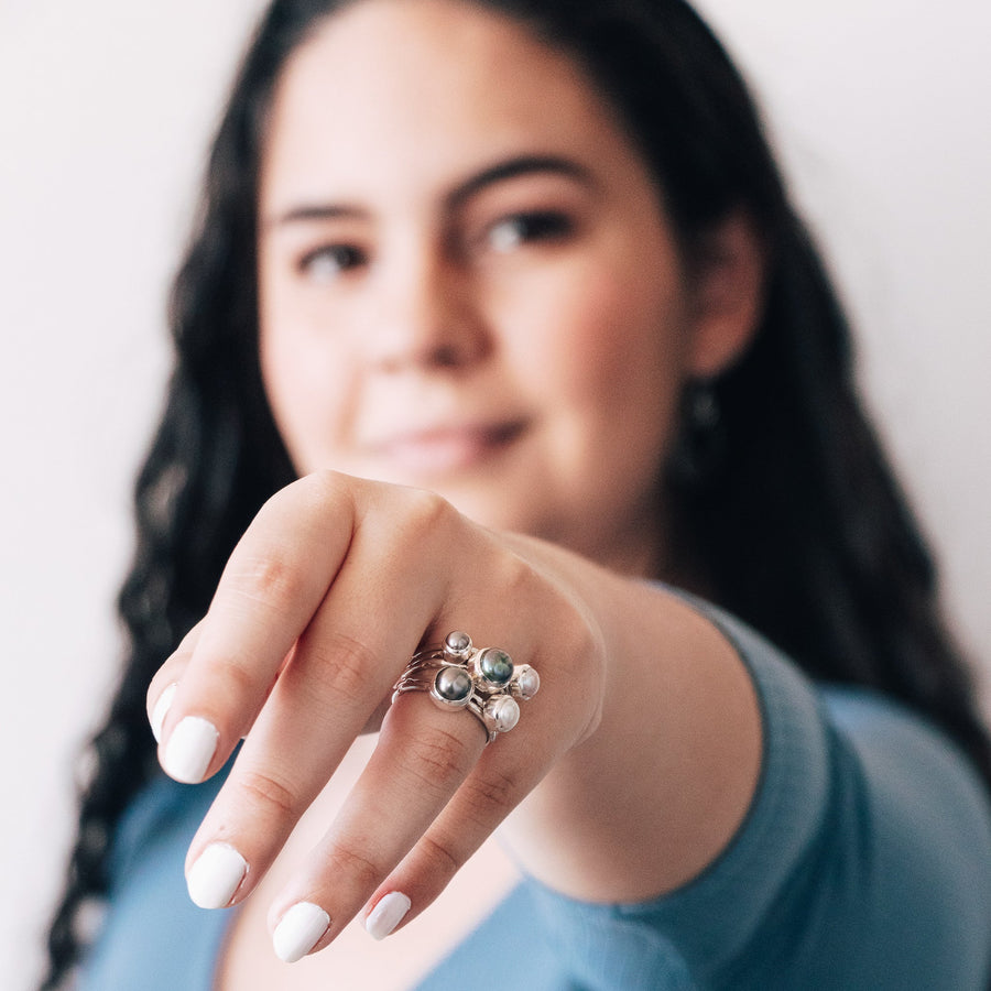 Marija Five Silver Rings with Mixed Pearls Rings Sayulita Sol 