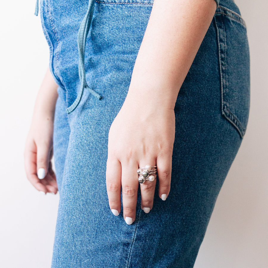 Marija Five Silver Rings with Mixed Pearls Rings Sayulita Sol 