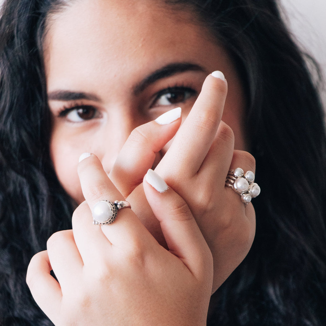 Marija Five Silver Rings with White Pearls Rings Sayulita Sol 