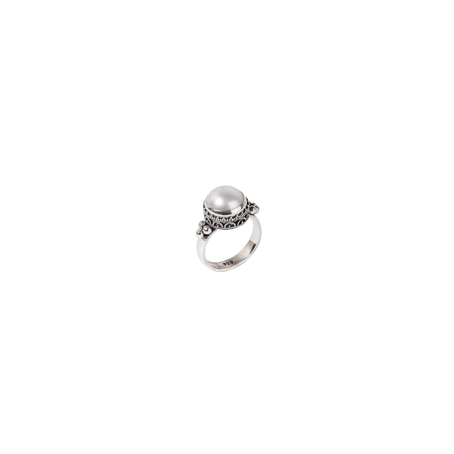 Marija White Pearl Crown Ring with Silver Rings Sayulita Sol 