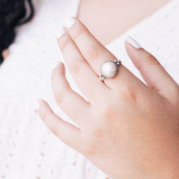 Marija White Pearl Crown Ring with Silver Rings Sayulita Sol 