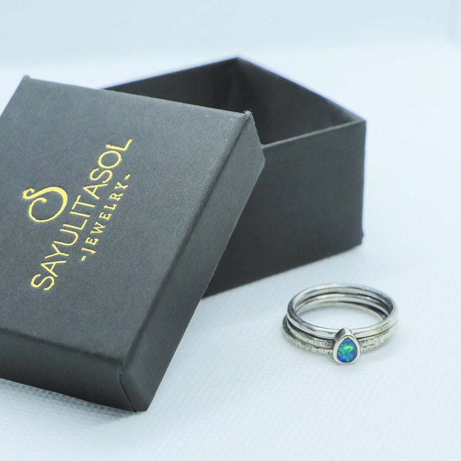 Trio Blue Opal and Silver Ring Rings Sayulita Sol 
