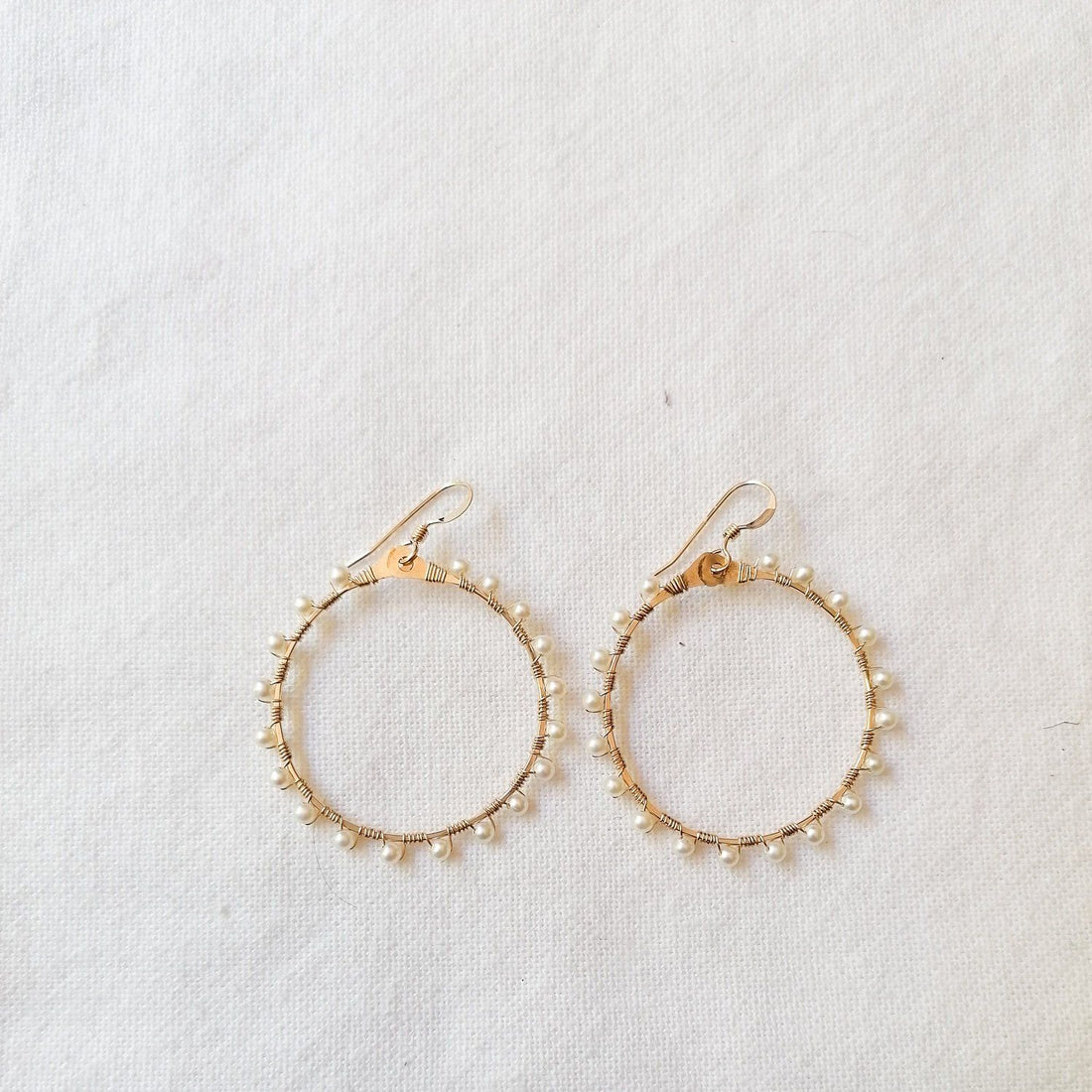 Woven Ola Earrings with White Pearl in Gold Earrings Sayulita Sol Jewelry 